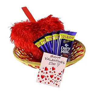 Maalpani Valentines Chocolate Gift Hamper | Heart Shape Pillow with 5pc Dairy Milk Combo Pack Chocolate - Valentine Day Gift for Girls Boys Boyfriend Girlfriend Husband Wife Love ? Chocolate Pack