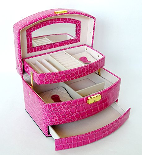 Preisvergleich Produktbild JI-DISPLAY Schmuckkasten Schmuckschatulle Schmuckkoffer Schmuckkästchen Beautykoffer Kosmetikkoffer CG Pink-h Geschenk NEU