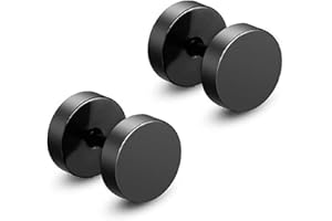 Zeayebsr 1 Paia 8mm Orecchini in Acciaio Inossidabile Nero Opaco Tondo Orecchino a Bottone Cerchio Orecchini per Uomo Donna Unisex Orecchio Piercing