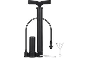 MEMOFYND 1 pompe à vélo avec 1 embout d'air supplémentaire, pompe à pneu portable, mini pompe sur pied avec aiguille à air, convient pour vélo de route, VTT, hybride (noir)