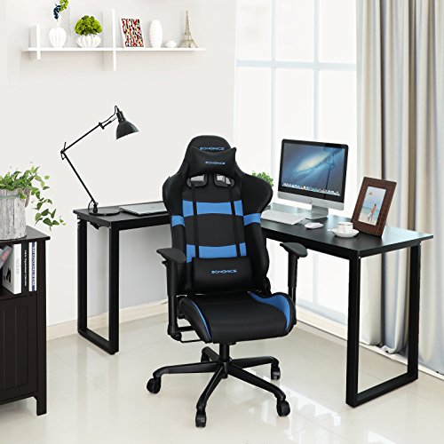 Songmics High Back Office Chair Racing Chair Computer Chair Ergonomic Design PU Leather with the Headrest and Lumbar Support for Home Office Black + Blue RCG22L
