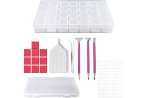 DARUITE Diamond Painting Accessori, 5D Pittura Diamante Kit,Includere 28 Scomparto Scatola Plastica,Pinzette,Argilla,Vassoio,Penna,Etichette,per Adulti o Bambini,Applicare alla Pittura Diamante 5D
