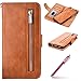 Produktbild iPhone 6 Plus Hülle,iPhone 6S Plus Schutzhülle,iPhone 6 Plus/iPhone 6S Plus Lederhülle,Hpory Multifunktionaler mit Reißverschluss Ledertasche mit Lanyard Handyhülle Brieftasche im BookStyle PU Leder Hülle Wallet Case Folio Flip Hülle Kunstleder Tasche Klapphülle Cover PU Leather Handytasche mit Soft Weiche Silikon mit Ständer [Standfunktion] Karten Slot und Magnetverschluss Kunstleder Schutzhülle Etui für Apple iPhone 6 Plus/iPhone 6S Plus 5.5" + 1 x Hpory Stylus-(Hellbraun)