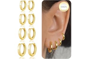 MOROTOLE 4 Paia Orecchini Donna Argento 925, Set Orecchini Donna Oro con Zirconi Cubici 5A Set di Cerchi Piccoli e Orecchini a Bottone Ipoallergenici Regali di Gioielli Diametro 6/8/10/14mm