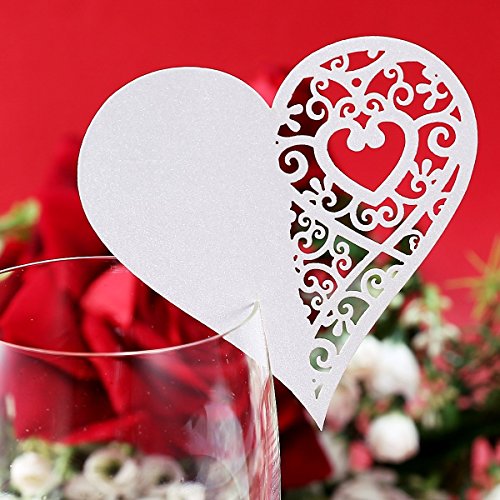 Musuntas 50Tlg weiß Herz Motive Namenskärtchen / Platzkarte / Namensschild / Sitzkarte / Namenskarte / Tischkarte / Tischkärtchen für Hochzeiten Feste oder Partys - 4