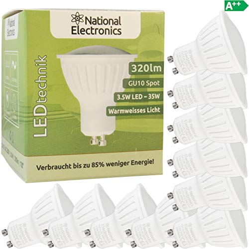 10x National Electronics | GU10 3,5W 320lm 120° | LED Bombilla blanco cálido | Kit de ahorro! ...