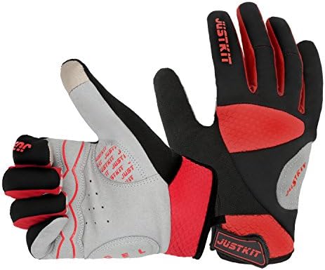 JUSTKIT Cycling Gloves Touch Screen Full Finger Gloves Mountain Bike Gloves Road Racing Bicycle Gloves Gel Pad Riding Gloves Work Gloves For Women and Men (Red, X-Large)