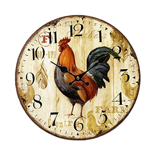 SkyNature Quartz Movement Silent Non-Ticking Wooden Wall Clocks (12 inch rooster)