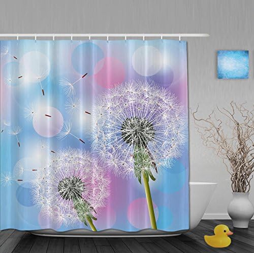 Dancing Dandelions Flowers Bathroom Shower Curtains For Home Decor Anti-bacterial Waterproof Polyester Fabric Bright Pink 72" X 72"Inch