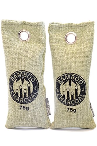 Preisvergleich Produktbild MountainGoods NATÜRLICHER Lufterfrischer Bambus (2 STÜCK) / Lufttrockner / Luftreiniger für Schlafzimmer, Küche, Schuhe, Bad, Kühlschrank, WC, Auto, Kleiderschrank, 2x75g Aktivkohle (Grün) Original