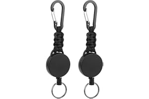 MELEBELLOT 2 Stück Ausziehbarer Schlüsselanhänger, Einziehbarer Schlüsselanhänger, Durable Karabiner Schlüsselanhänger Ausziehbar mit 60Cm Stahlseil, Schwarz