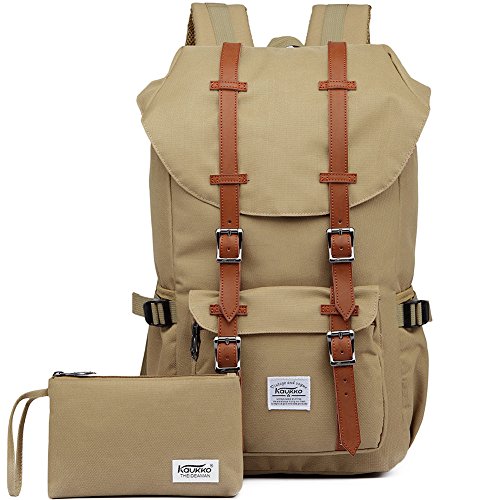 17 Zoll Laptop Rucksack KAUKKO Backpack Schulrucksack für Arbeit Campus Studenten Outdoor Reisen Wandern mit Großer Kapazität Nylon Khaki [2PCS]