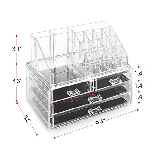 Spaire Acryl Kosmetik Organizer MakeUp Aufbewahrung mit 14 Fächern & 4 Schubladen, Kratzfester Transparenter Acryl - 4