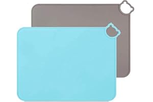 IYYI Tovagliette in silicone per bambini, tovagliette lavabili in lavastoviglie, tappetini da viaggio portatili per bambini, set di 2 (Grigio-blu)