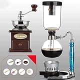 Limpieza: La limpieza es fácil porque el filtro y el recipiente de agua son desmontables y antes de preparar el café, asegúrese de que las botellas de vidrio de alta temperatura fuera de la botella estén secas y proporcionen un quemador de alcohol, pero no incluyan alcohol desnaturalizado / alcohol.