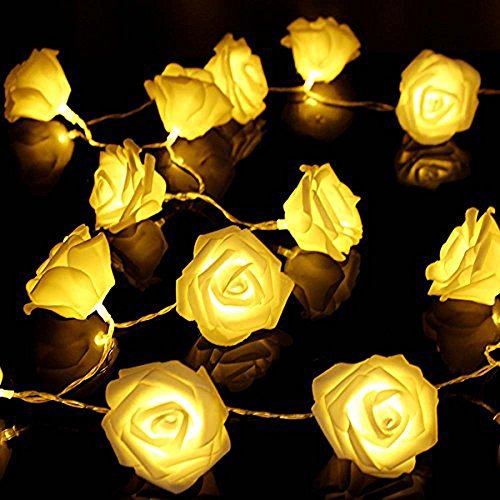 Preisvergleich Produktbild baleba 20LED Beleuchtung Batterie-Lichterkette Weihnachtsbeleuchtung Rose Motiv Deko (Warm weiß)