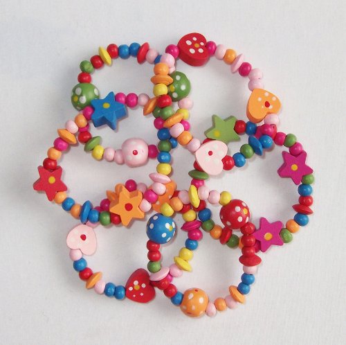 6 x Bunt Holzern Mädchen Armbänder - Ideal für Kleinigkeit Beute Party Beutel Füller Schmuck