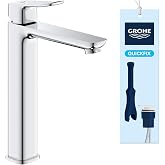 GROHE Dice XL Smooth Body Washbasin Tap for Exempt Basins (Ceramic Cartridge 28 mm, Water Saving, 3/8 Inch Connections, Easy