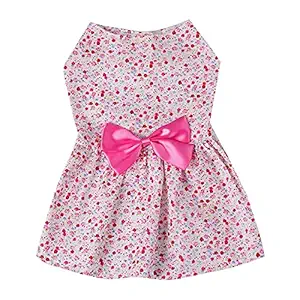 BUSHIKO Lovely Floral Pet Frock | Dog Ribbon Dress for Small Dogs | Summer Clothing Cat Clothes Dog Wedding Dress (Size:XL, Chest : 46cm, Back Length: 40cm, Pet Weight: 6-7.5Kg)