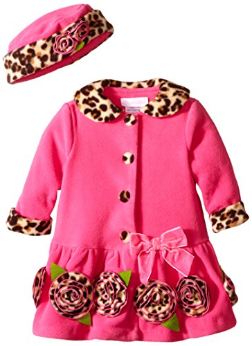 Bonnie Jean Infant Girls Fuchsia Fleece Coat & Hat Leopard Trim 12-18-24 Months (18 months (Fits Child 12-18))
