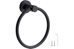 LERKELY Bathroom Towel Ring, Towel Holder Black, Stainless Steel Bath Towel Rack, Hanging Towel Hanger Hand Towel Ring, Wall Mounted Towel Hanger with Fixing Accessories, Black