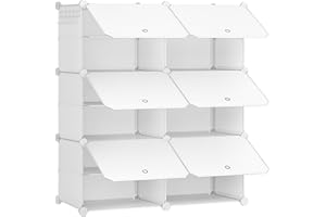 HOOBRO Scarpiera, Scaffale Portascarpe a 6 Scomparti, con Sportello, Scaffale Componibile in Plastica, Scomparto di 40 x 30 x 30 cm, per Corridoio, Portico, Dormitorio, Bianco EWT26SC01G1