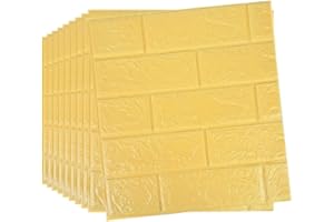 Hoomall 10pcs 3D Wall Panels 38×35cm Brick Wallpaper Self Adhesive DIY Wall Stickers Waterproof PE Foam Panel Wall Tiles for Bedroom Kitchen Living Room Bathroom Home Decor Yellow
