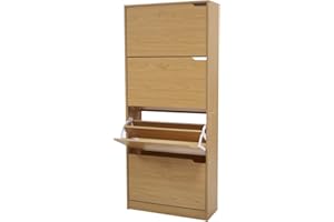 BAKAJI Scarpiera Portascarpe in Legno MDF con 4 Ante Porta Scarpe a Ribalta Maniglie a Scomparsa Doppia Profondità Dimensioni Compatte Slim 63 x 24 x 150 cm Salvaspazio Ingresso Casa (Quercia)