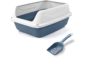 Patam lettiera aperta per gatti con bordi alti e paletta omaggio, 44.5 cm x 34 cm x 18.5 cm Made in Italy – Milù Mini Blu