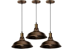 STOEX 3PCS Suspension Luminaire Vintage Métal 27cm, Lustre Plafonnier Industriel Lampes LED E27 Corde Ajustable pour Salon Cuisine Restaurant Salle à manger Chambre (Laiton)