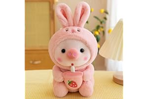 BYNYXI 25 cm Peluche Maiale, Kawaii Cuscino in Peluche Pinguino Rana Maiale Peluche con Tazza da Tè al Latte Animale Dolce Bambola Regalo per Bambini Ragazzi Ragazze
