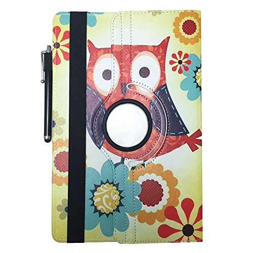Lenovo MIIX 310-10ICR – Drehbare Tablet Schutz Hülle Etui mit Standfunktion + Touch Pen – 10.1 Zoll Eulen mit Blumen 360° - 4