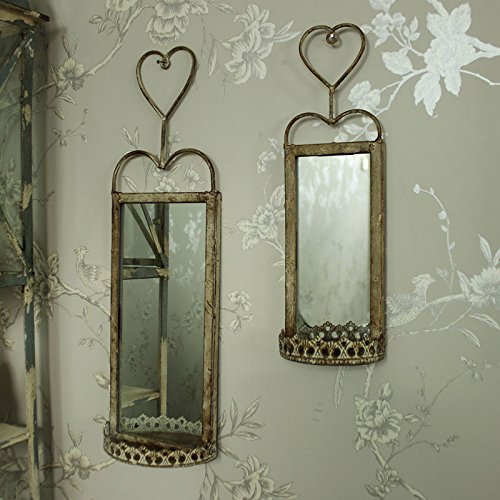 Juego de 2 Vintage colgante de pared espejo con estante