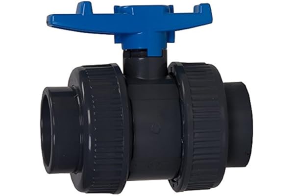 Aquaforte Vanne à Bille en Pvc avec Raccord Double Face Econo-Line, Raccord à Coller pour Tuyaux de 110 mm Diamètre Extérieur, Noir/Bleu