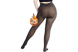 DSLIHA Leggings para Mujer, Mujeres Invierno Medias, Translúcidos Pantalones de Control del Vientre Cintura Alta, Mallas de con Forro Polar para Mujer