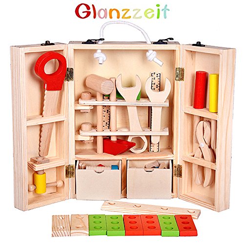 Preisvergleich Produktbild Glanzzeit Kleinkind Spielzeug Rollenspiel Baukasten Holzspielzeug Werkzeugkasten 39-teilig (39-teilig)