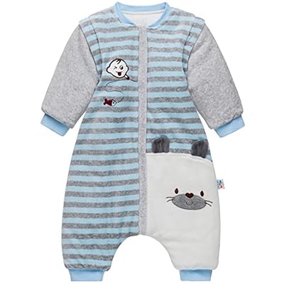 JiAmy Bébé Sac de Couchage d'hiver Gigoteuse en Coton Pyjama à Manches Amovible 3.5 Tog Couvertures avec Pieds 9-24 Mois