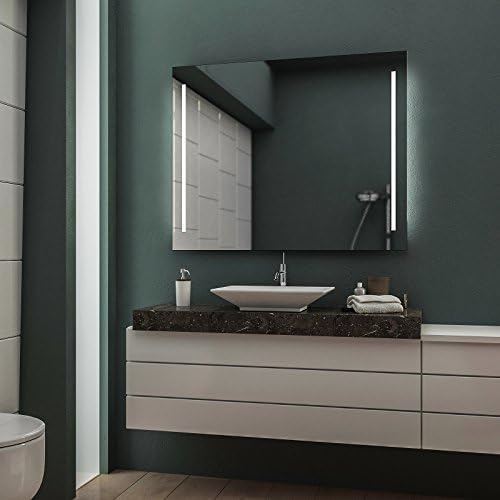 LED Bathroom Mirror Wall/Bathroom Mirror – 4000 K Neutral White, Glass, Legato Licht seitlich, 70 cm Breit x 90 cm Hoch
