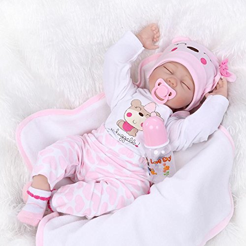 Reborn Baby Doll Soft Silicone Vinyl 22inch 55cm Lovely Lifelike Cute Baby Boy Girl Toy Pink Sleeping Doll