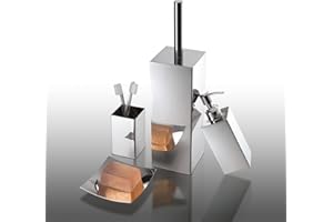 Gedy Set Perth 4 Pezzi, 1 Porta Sapone Solido, 1 Scopino WC, 1 Dispenser Sapone, 1 Portaspazzolini da Bagno, Set Realizzato in Acciaio Inox, Finitura cromata, Design R&S, 2 Anni di Garanzia