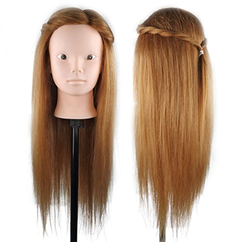 Hairdressing 80% Brown Professional Real Hair 22 Inch,CoastaCloud Training Mannequin Head Hairdresser Human Hair with Clamp