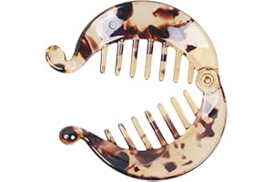 ANCLLO 2 pettini per capelli con clip a banana, rotondi, per coda di cavallo, per capelli spessi e volumino-marrone