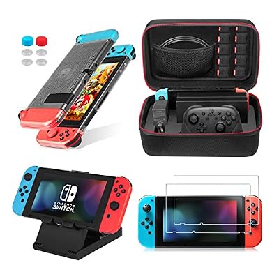 Keten Le Kit D'accessoires 13 in 1 Nintendo Switch comprend Nintendo Switch Etui / Nintendo Switch Housse / Protecteur D'écran Réglable / HD (2 paquets)