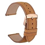 WOCCI 20mm Vintage Leder Uhrenarmband mit Rose Gold Schnalle, Schnellverschluss Ersatz Zubehör (Hellbraun)