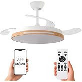 NARVI Ceiling Fan White and Beech Wood &Oslash;107 cm with Dimmable LED Light, Low Consumption Silent DC Motor, Fan Lamp with Remote