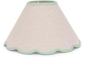 VALUELIGHTS Large Easy Fit Natural Linen Tapered Light Shade with Green Scallop Trim for Ceiling Floor Table Lamp