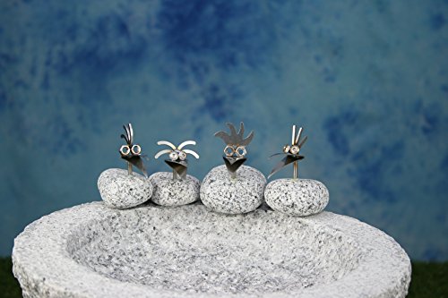 Vogelbad aus Granit mit Fuß (4 Steinvögel am Rand sitzend) - 3