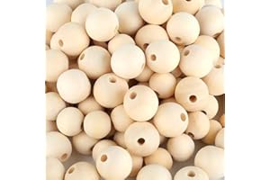 HERZONE 200 perline rotonde in legno naturale, 16 mm, da infilare, distanziatori naturali, per lavori di bricolage, accessori decorativi, per braccialetti fai da te (16 mm)