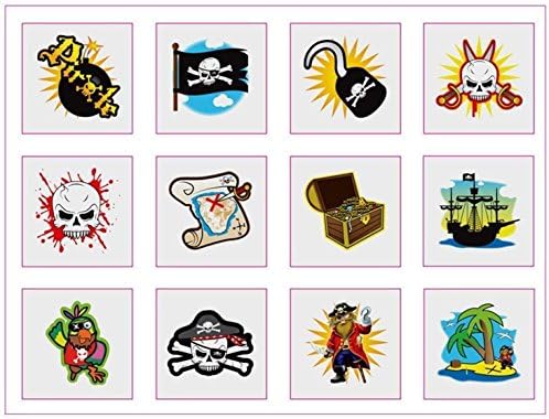 12 Packs of 12 Children Kids Girls Boys Pirate Temporary Tattoos Party Bag Loot Pinnata Fillers 144 in total