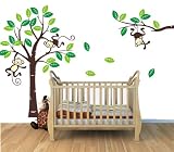 WallStickersDecal® Dschungel Wald Tier Affe auf bunten Baum Wandtattoo Wandaufkleber 170cm(H)(große) - 4